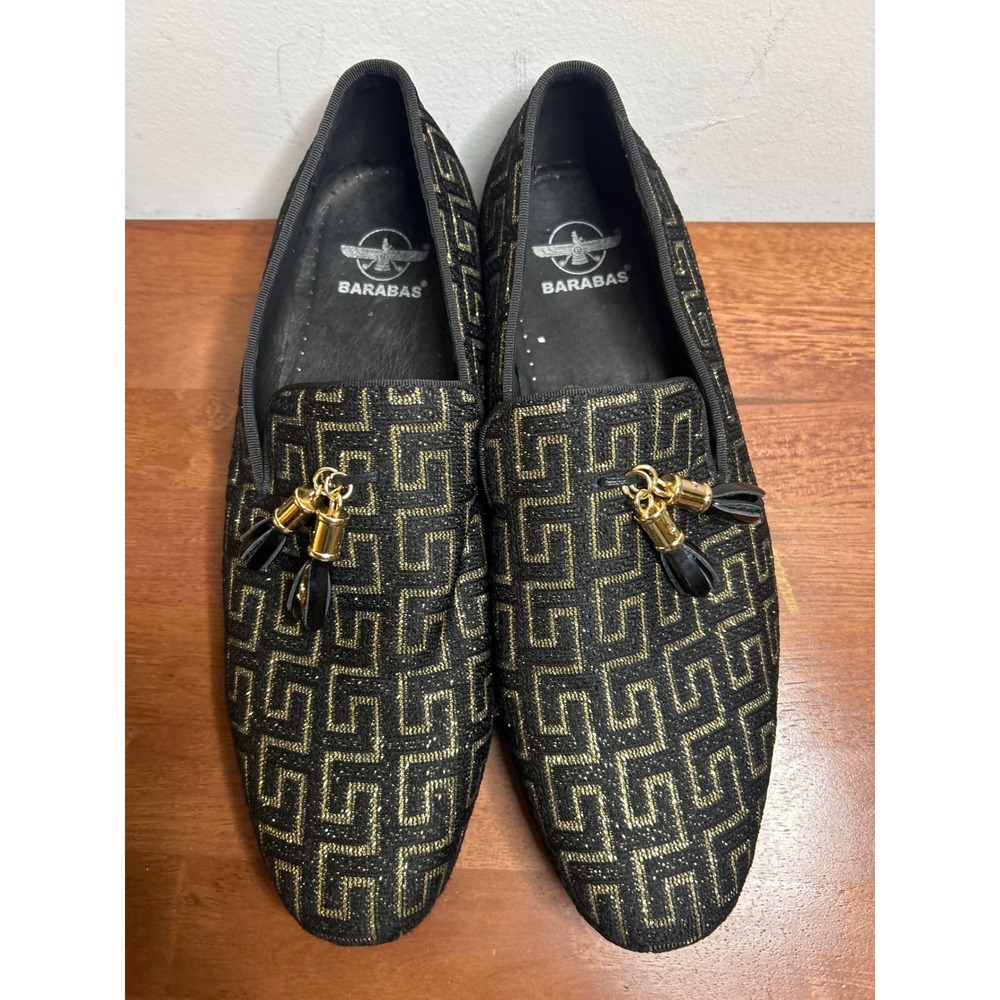 Barabas Black and Gold Red Bottom Loafers SH3087 Mens Size 11